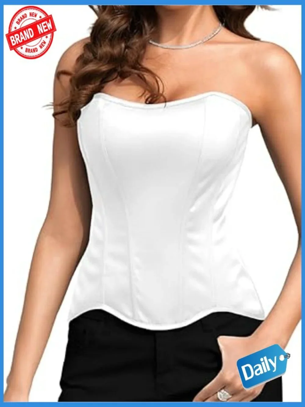 Lustrous Satin Corset, Strapless Overbust Lace-Up Shapewear, Wedding Guest